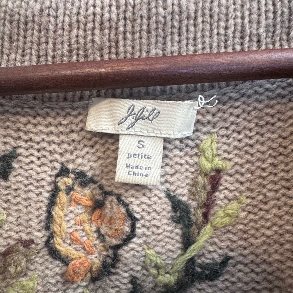 J Jill Cabin Core Embroidered Floral Wool Cardigan AOP Knit Woman’s Size Small - Picture 7 of 10